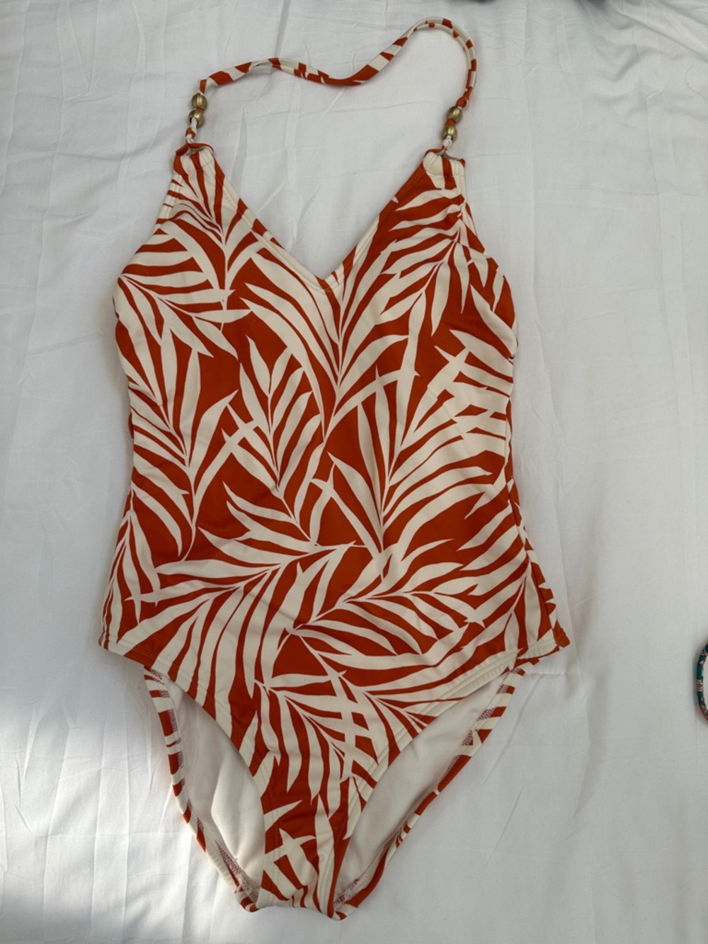 Shade & Shore Orange and Cream Leaf-Print One-Piece Swimsuit